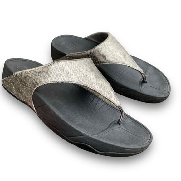 FitFlop Lulu Shimmer Print Flip Flop Comfort Platform Sandal Women’s size 10 - Picture 1 of 14